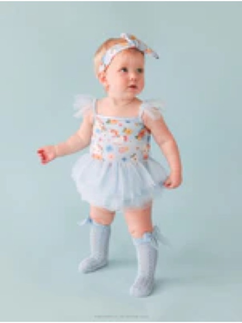 Baby Tutu Romper with Floral Bodice and Blue Tulle